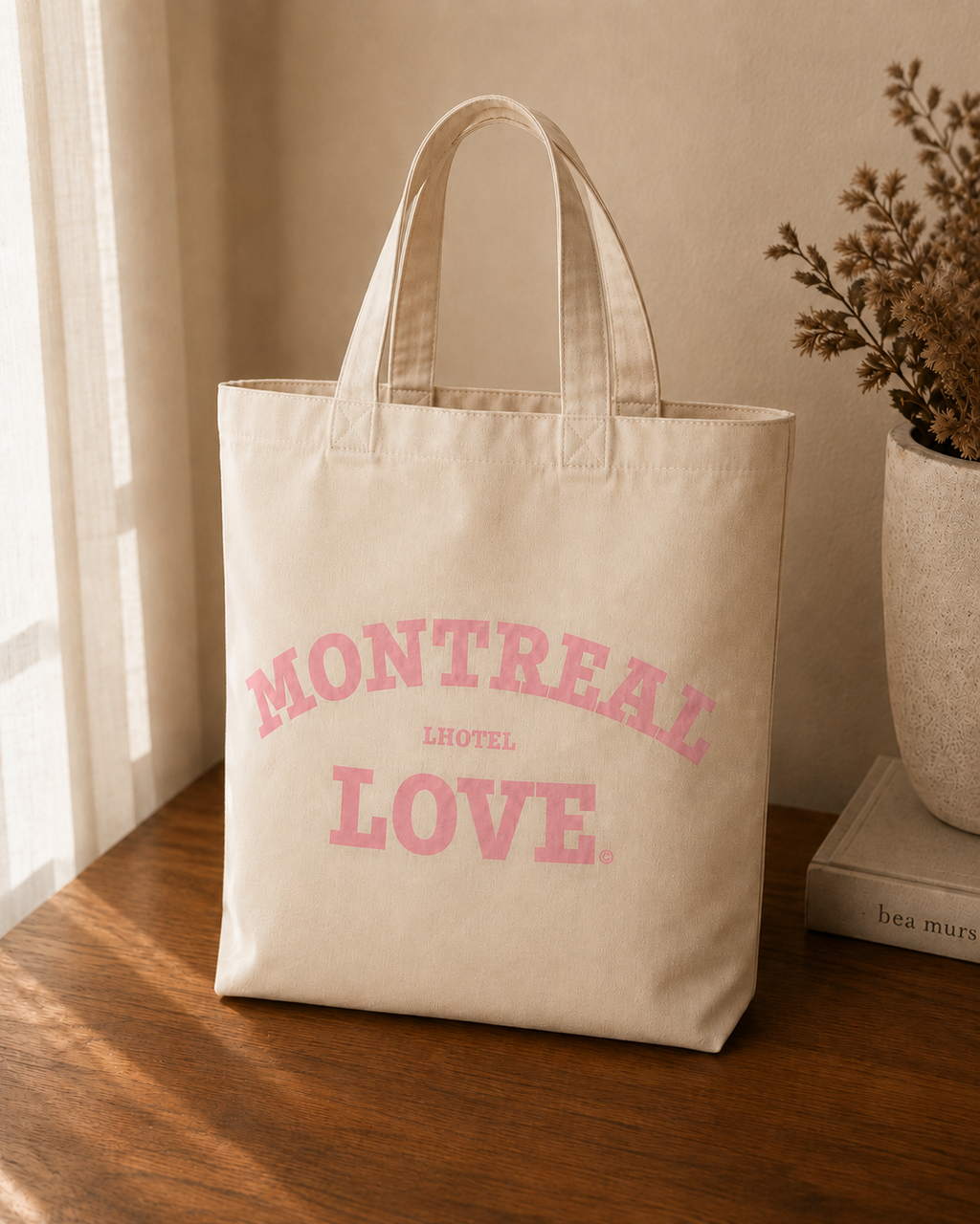Montreal Love Tote Bag – Blush Pink Edition Natural Canvas | Boutique LH Montréal