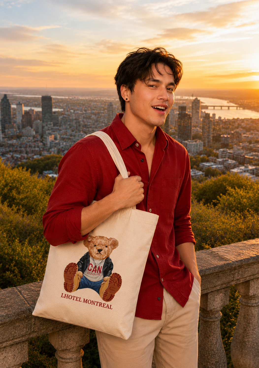 Cooper Tote Bag – Teddy Bear Natural Canvas | Boutique LH Montréal