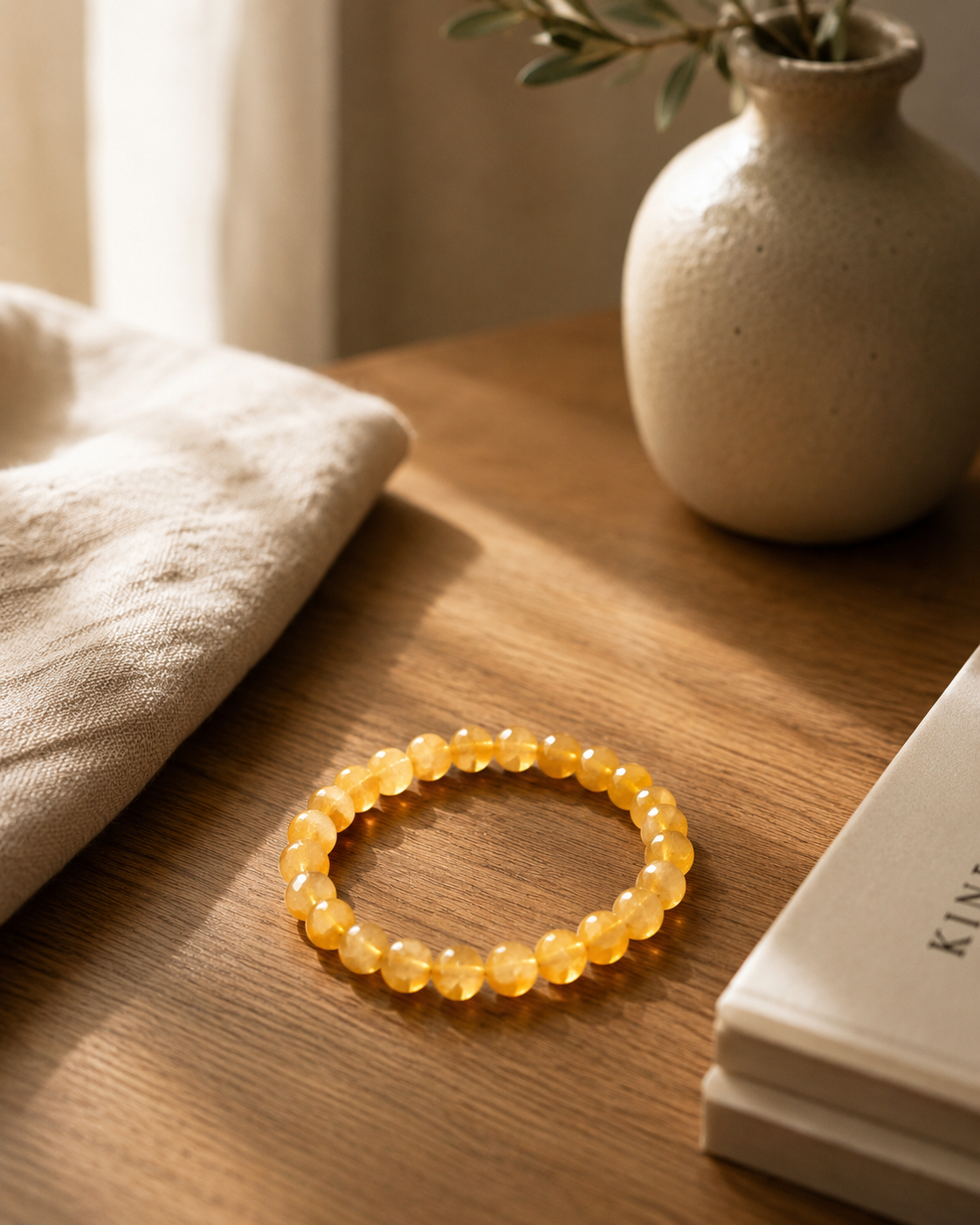 Golden Citrine Stone Bead Bracelet | Boutique LH Montréal
