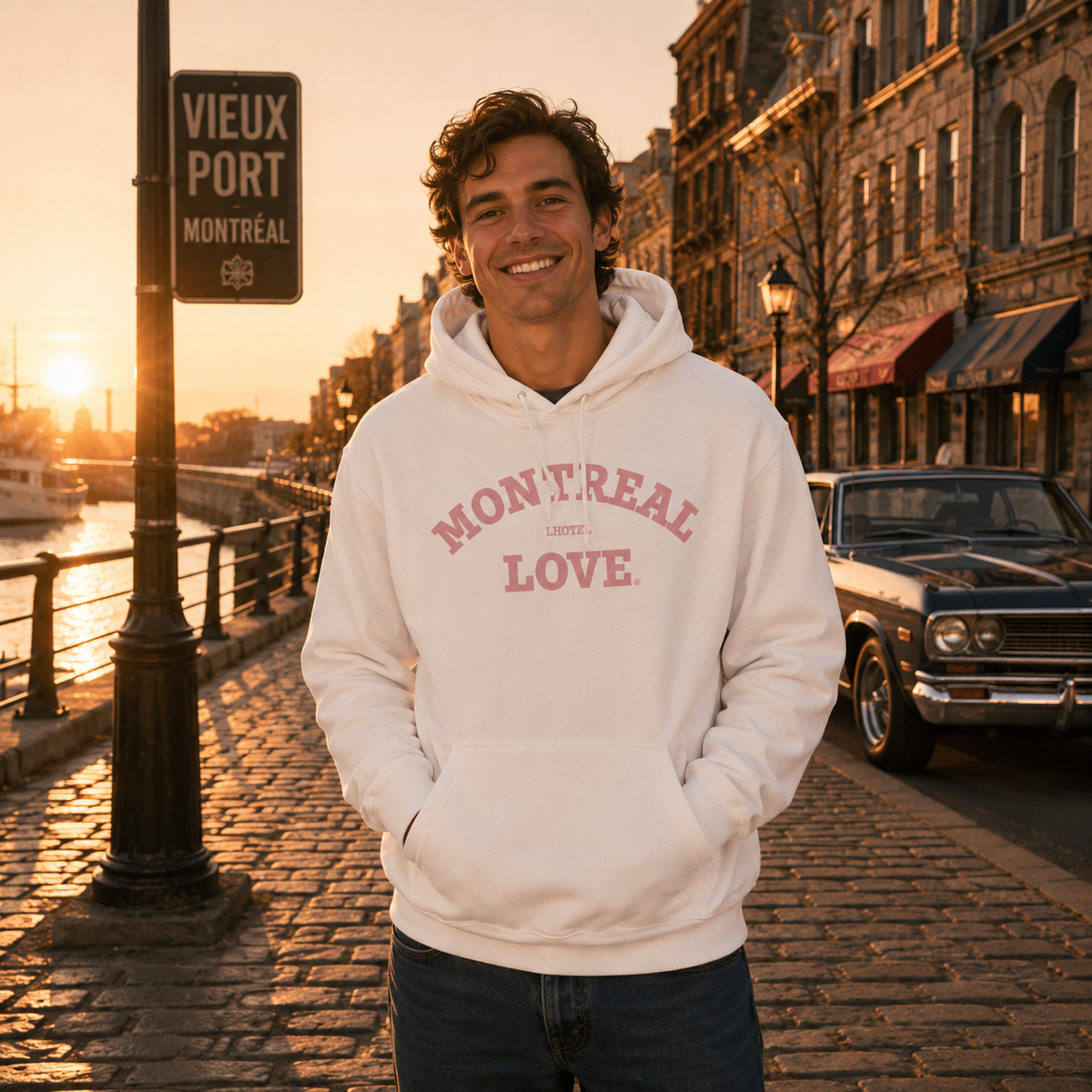 Montréal Love Hoodie – White LHotel Souvenir Unisex Sweatshirt | Boutique LH Montréal