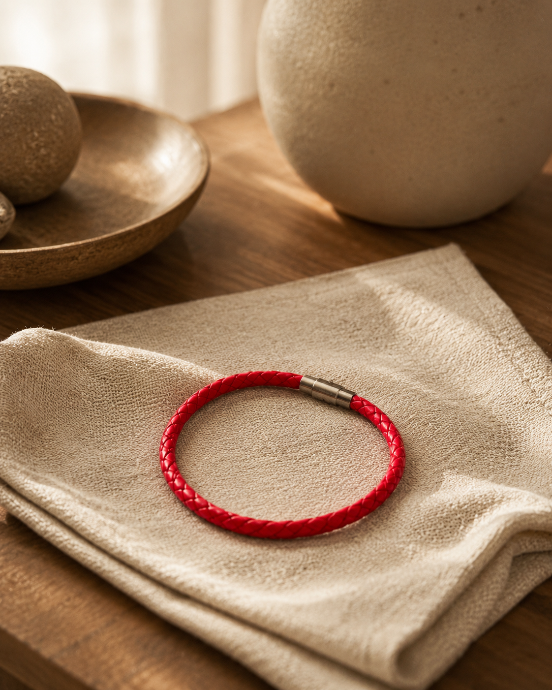 Red Braided Leather Bracelet | Stainless Steel Magnetic Clasp | Boutique LH by Georges Marciano