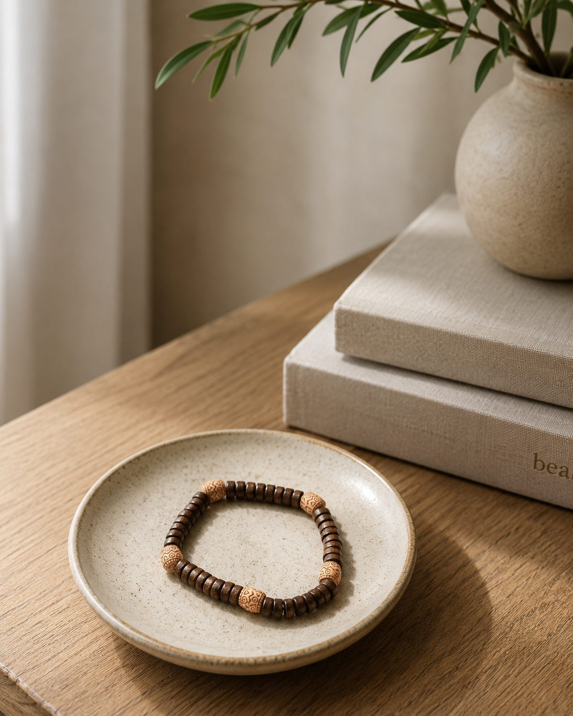 Natural Wood Bead Bracelet – Artisan Brown | Boutique LH Montréal