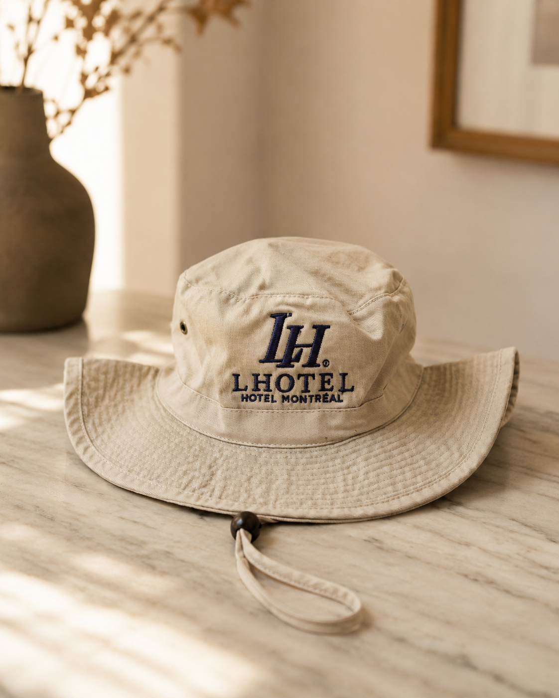 LHotel Montréal Embroidered Safari Bucket Hat | Natural Cotton Sun Hat | Boutique LH Montréal