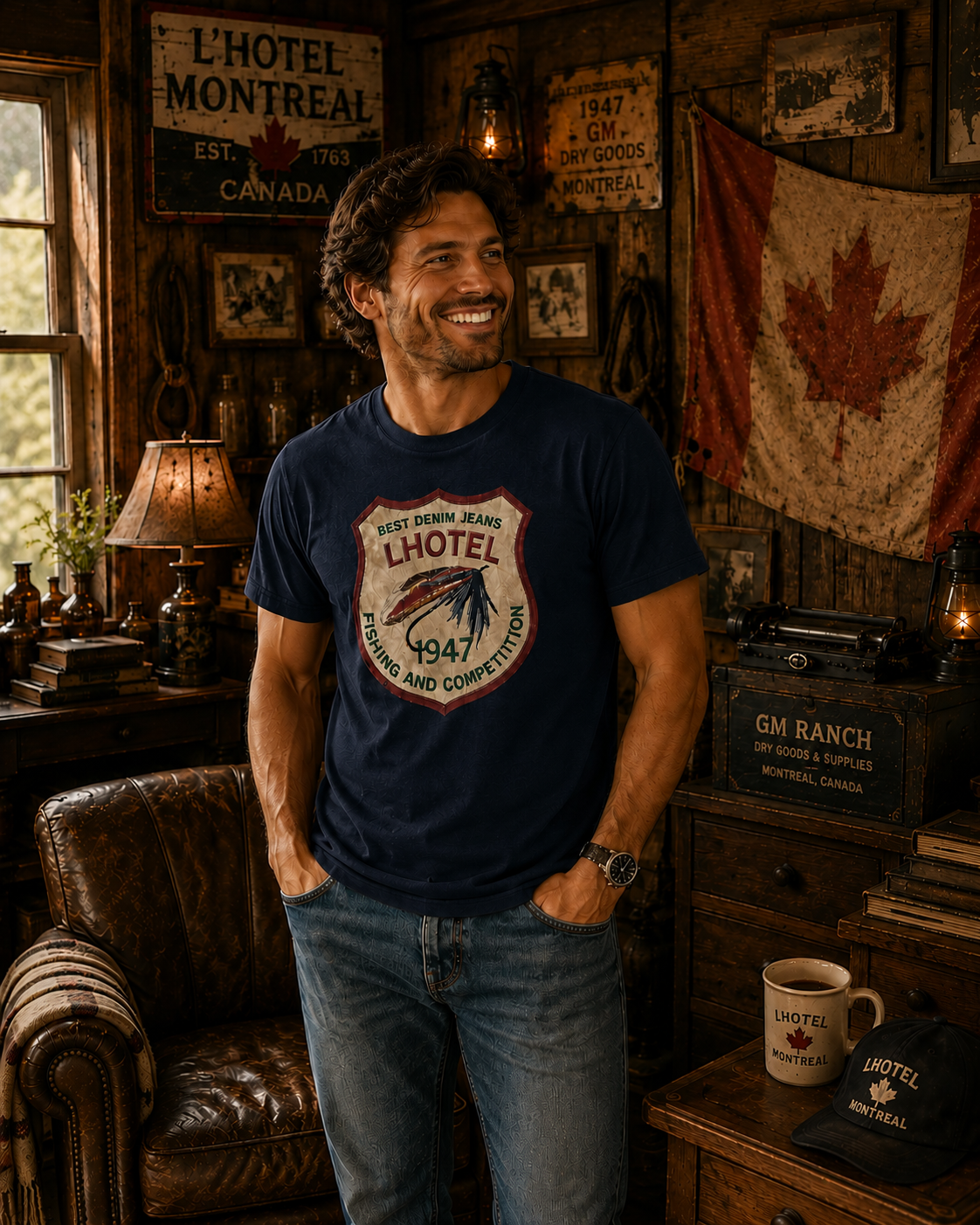 LHotel 1947 Heritage Fishing T-Shirt – Natural Cream | Boutique LH Montréal