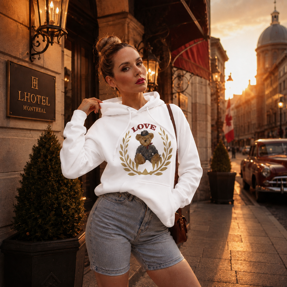 Elena Unisex Hoodie – LOVE Crest Teddy Bear | Boutique LH Montréal