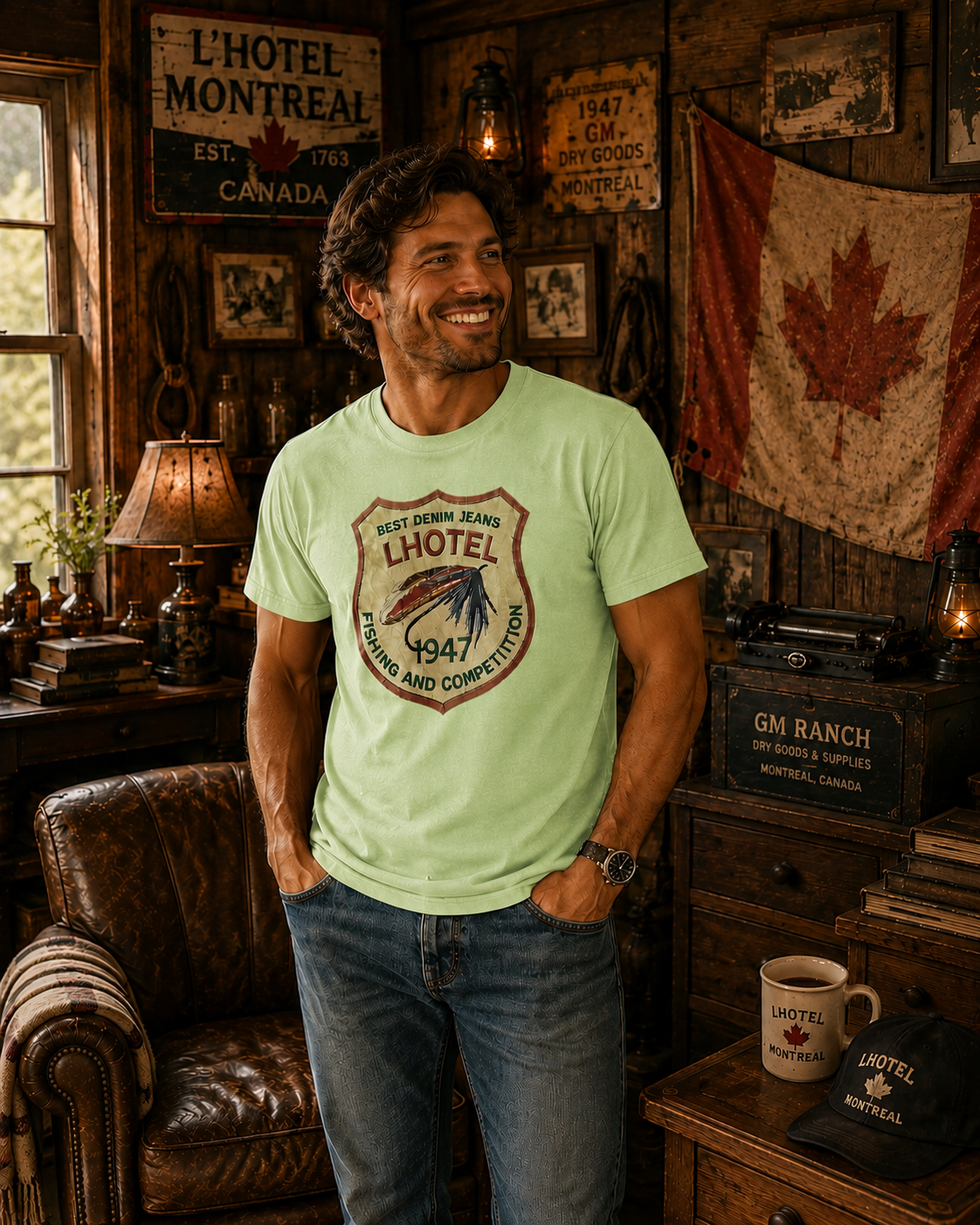 LHotel 1947 Heritage Fishing T-Shirt – Natural Cream | Boutique LH Montréal