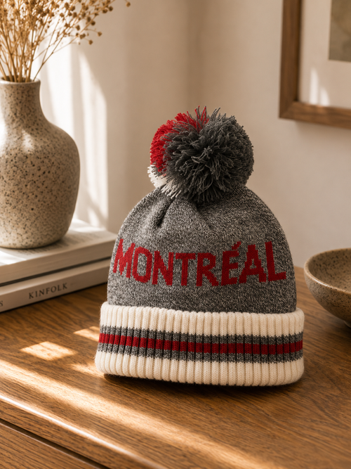 Canada & Montréal Maple Leaf Pompom Beanie – Winter Hat Souvenir | Boutique LH Montréal