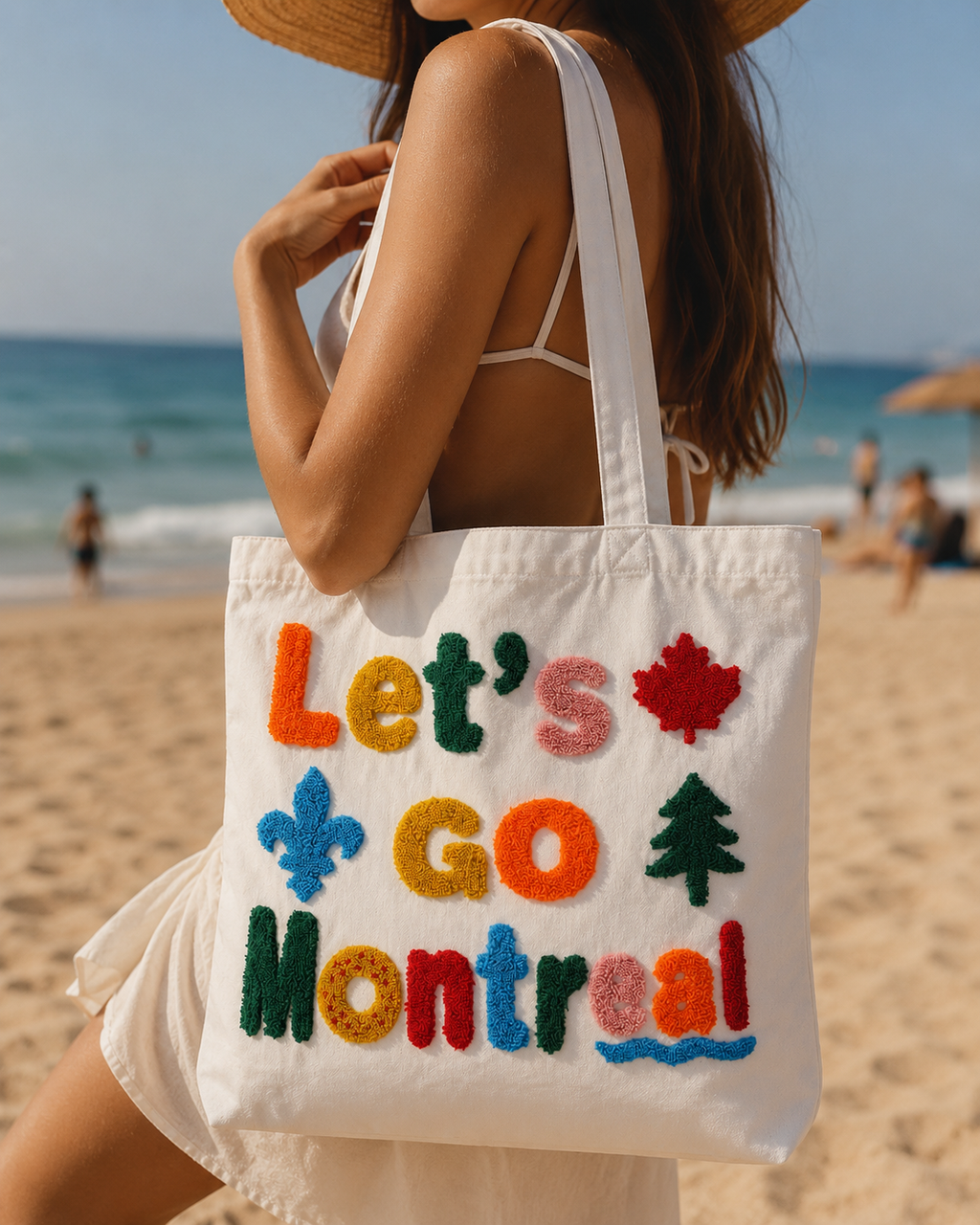 Let's Go Montréal Chenille Canvas Tote Bag | Boutique LH Montréal