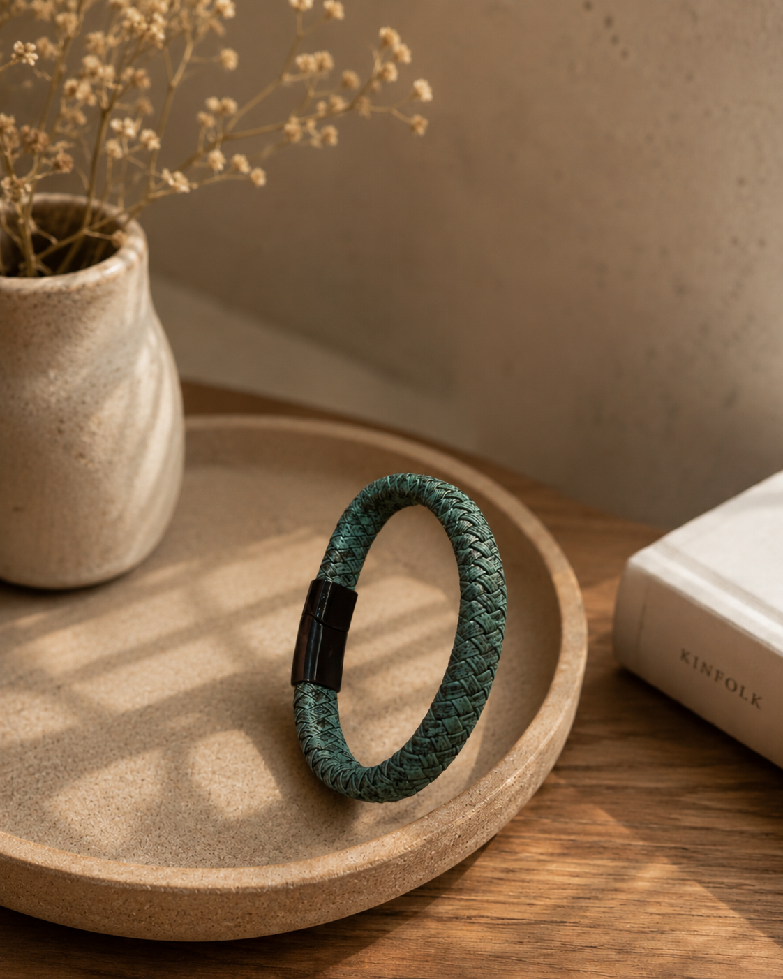 Braided Leather Bracelet – Forest Green | Boutique LH Montréal