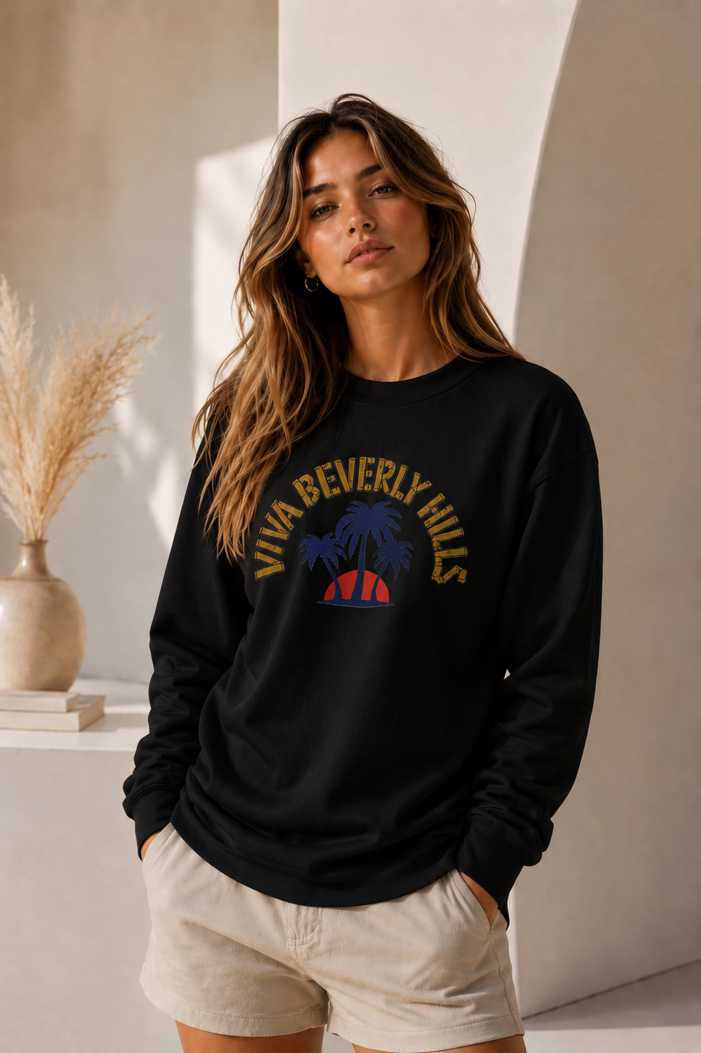 Viva Beverly Hills Palm Sunset Graphic Crewneck Sweatshirt | Women Category | Boutique LH Montréal