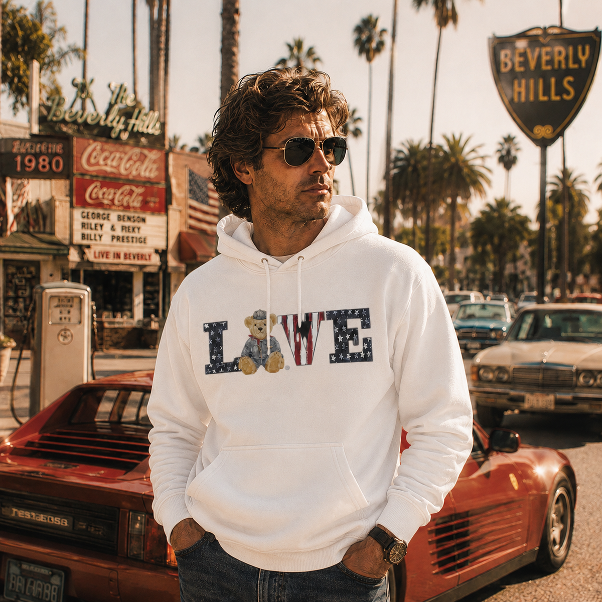 Alma Unisex Hoodie – LOVE Bear Stars & Stripes | Boutique LH Montréal