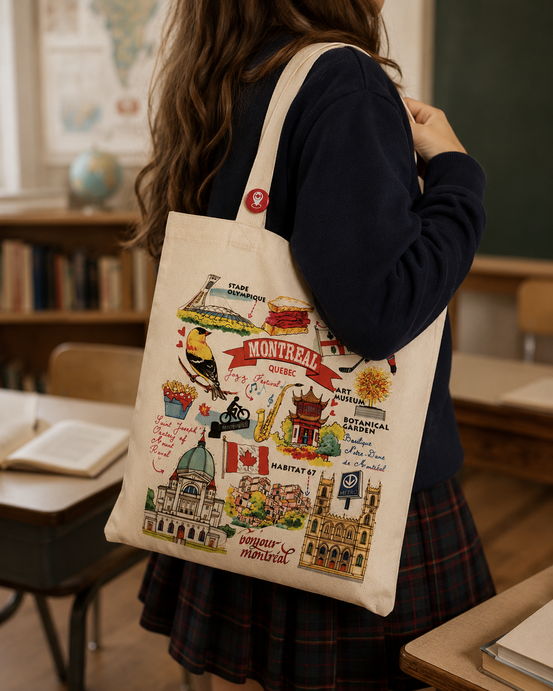 Montréal Landmarks Canvas Tote Bag | Illustrated Québec Souvenir | Boutique LH Montréal