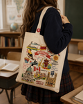 Montréal Landmarks Canvas Tote Bag | Illustrated Québec City Icons | Boutique LH Montréal