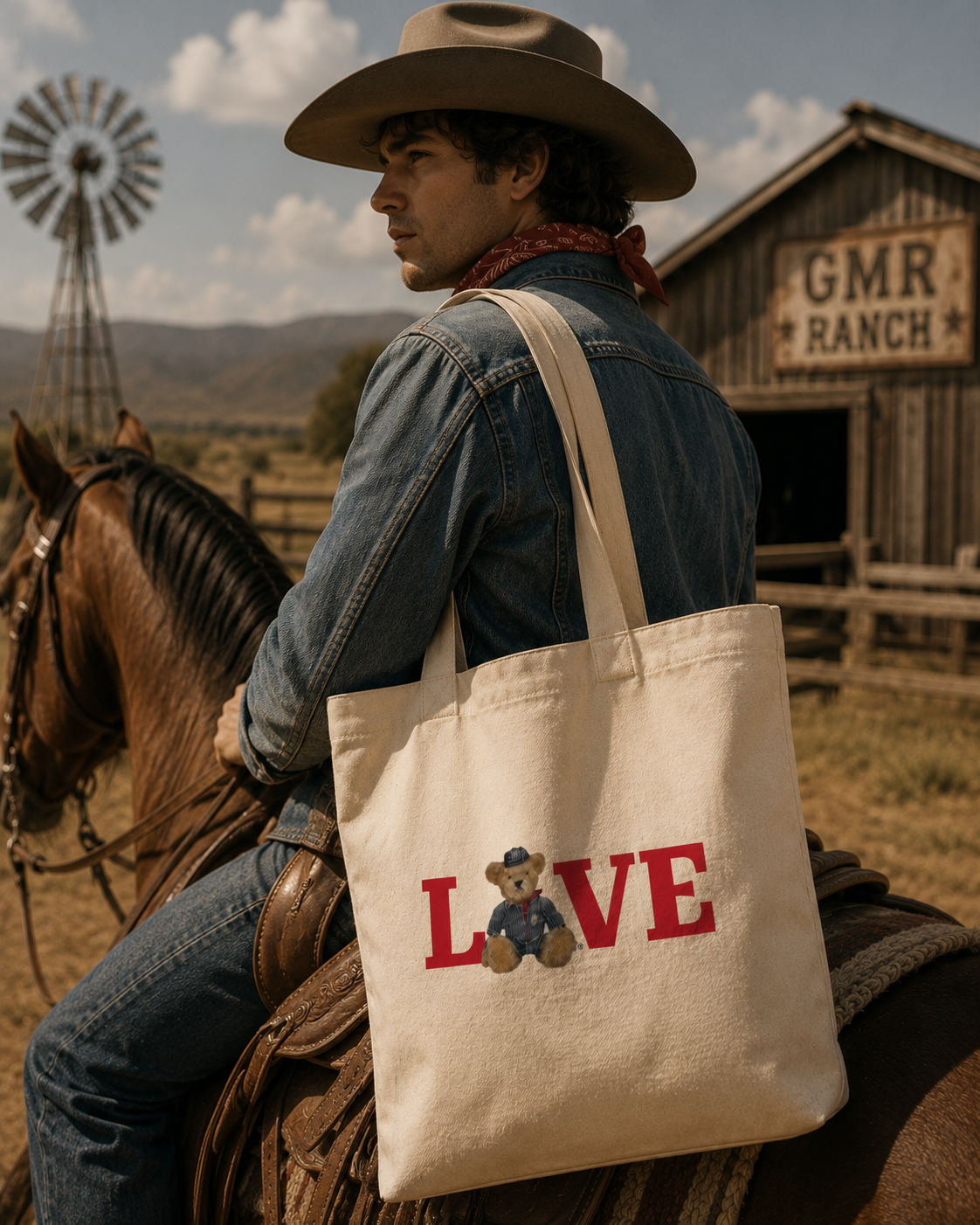 Romy Tote Bag – LOVE Bear Natural Canvas | Boutique LH Montréal