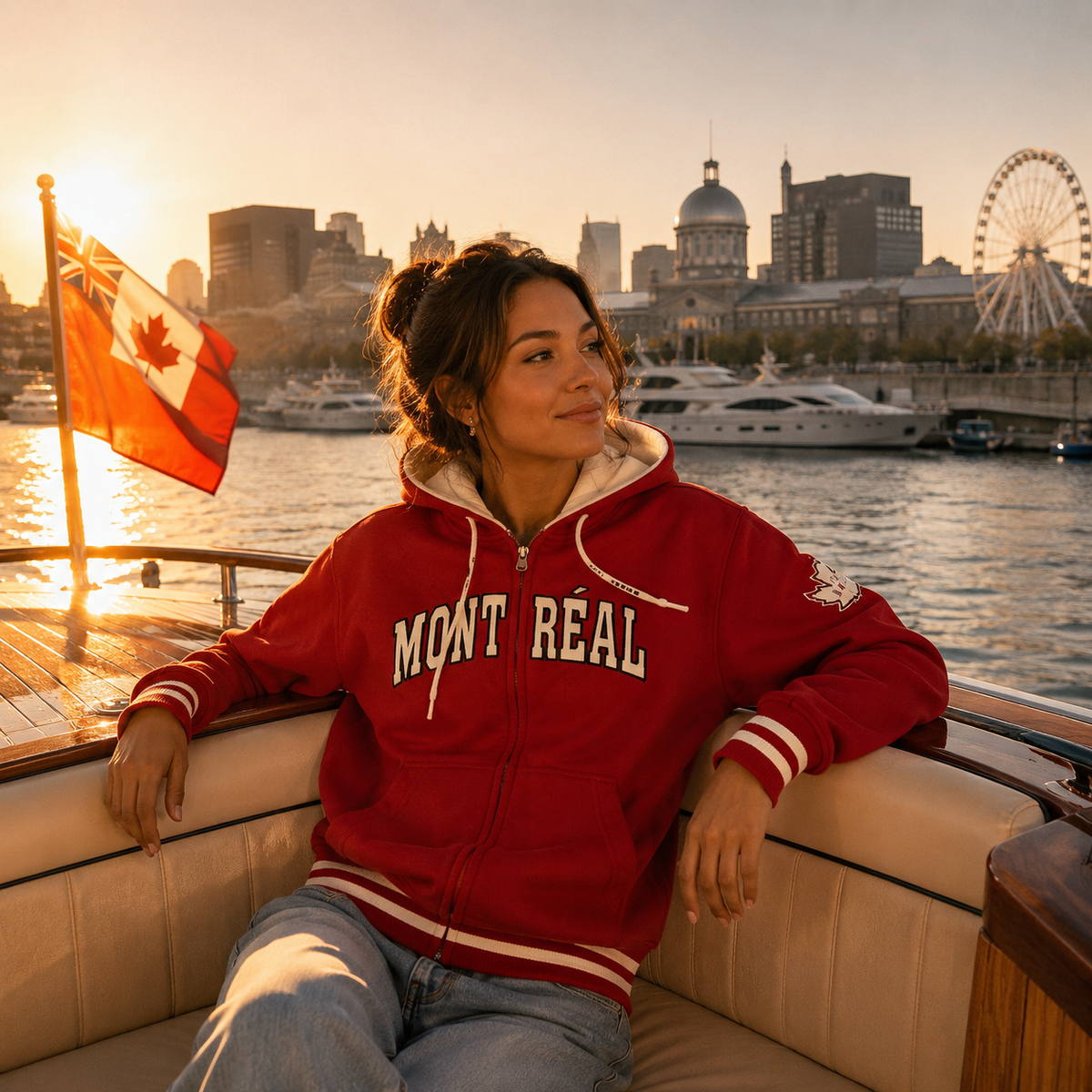 Montréal Varsity Zip-Up Hoodie – Deep Red | Boutique LH Montréal