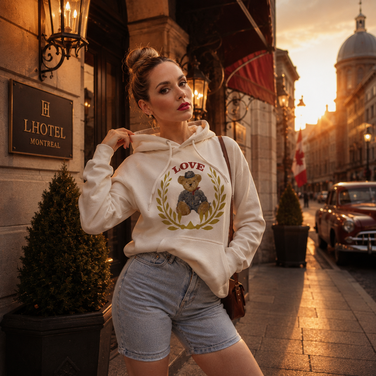 Elena Unisex Hoodie – LOVE Crest Teddy Bear | Boutique LH Montréal