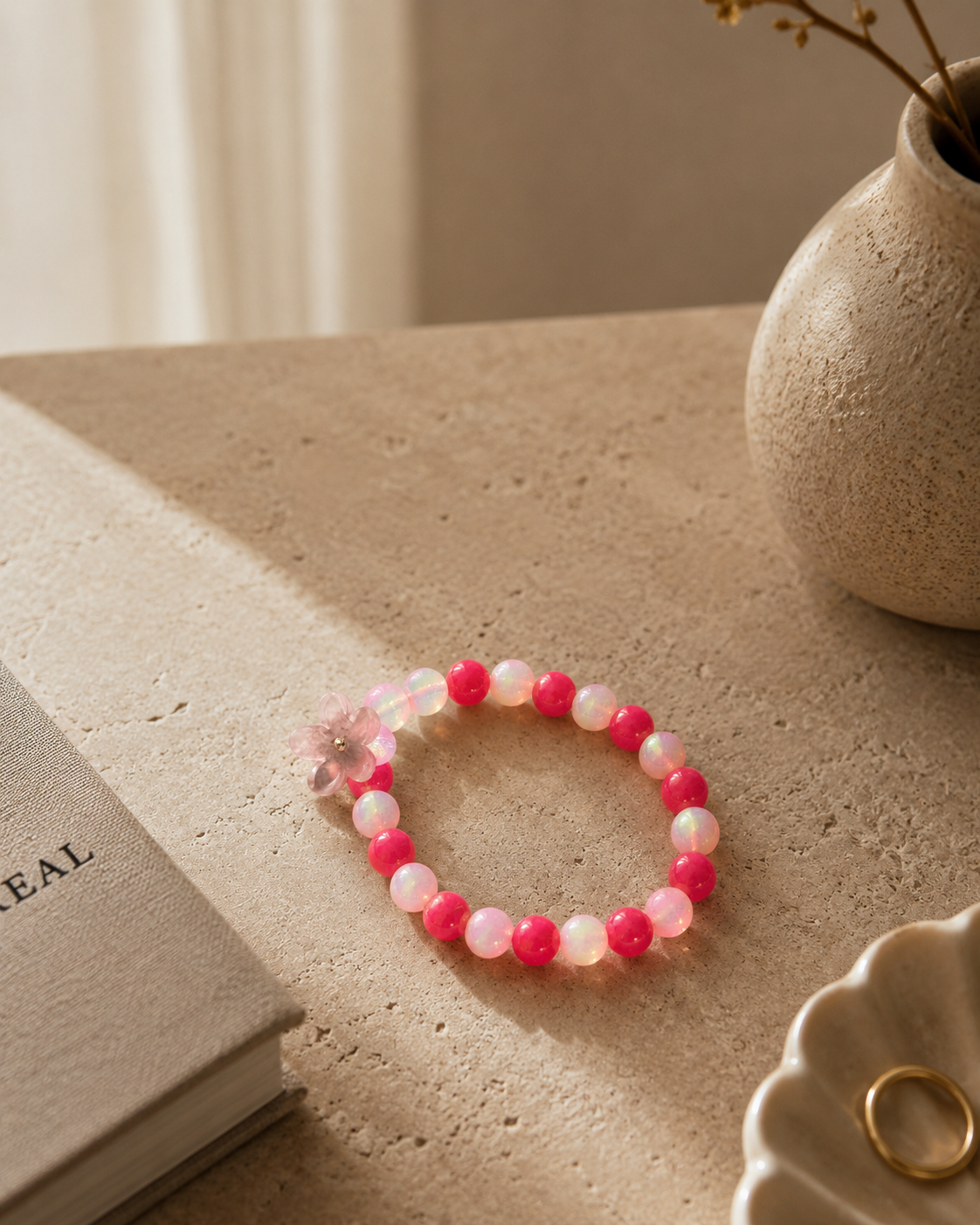 Stretch Pink Blossom Beaded Bracelet | Boutique LH Montréal