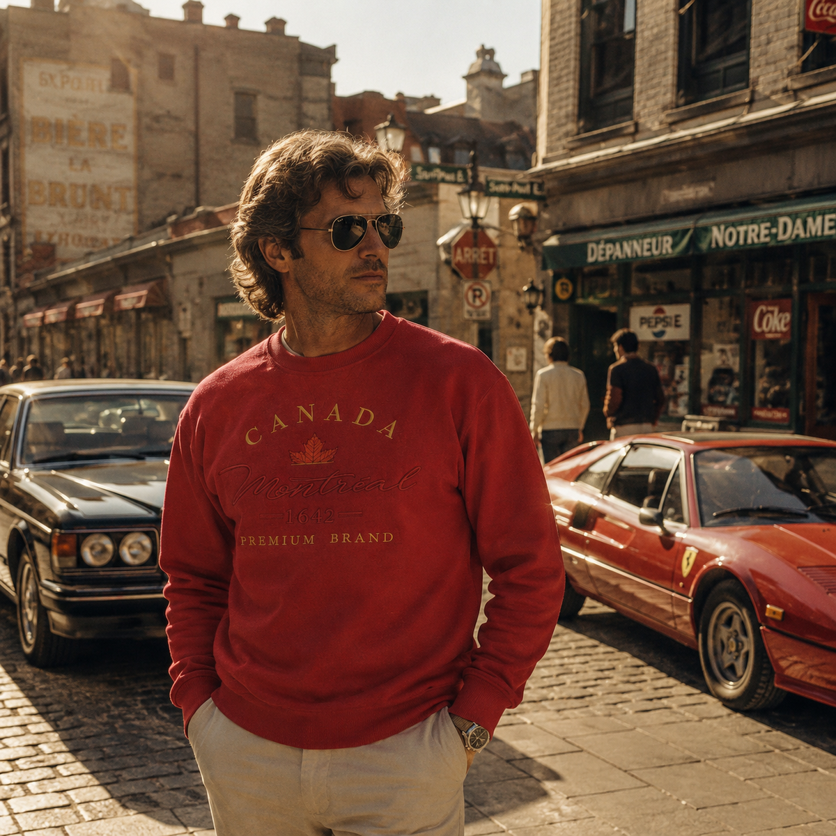 Canada Montréal 1642 Premium Brand Crewneck – Red | Boutique LH Montréal