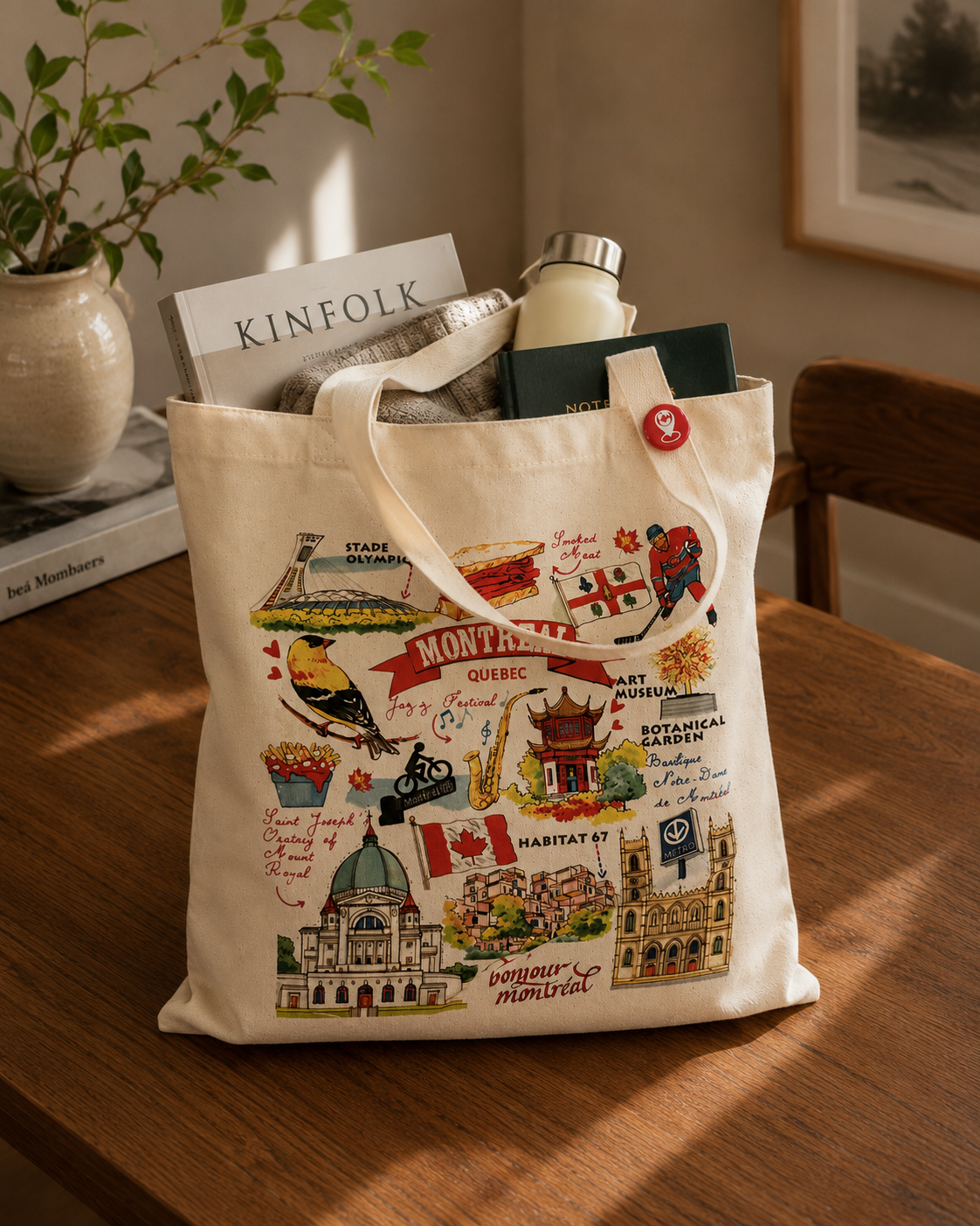 Montréal Landmarks Canvas Tote Bag | Illustrated Québec City Icons | Boutique LH Montréal