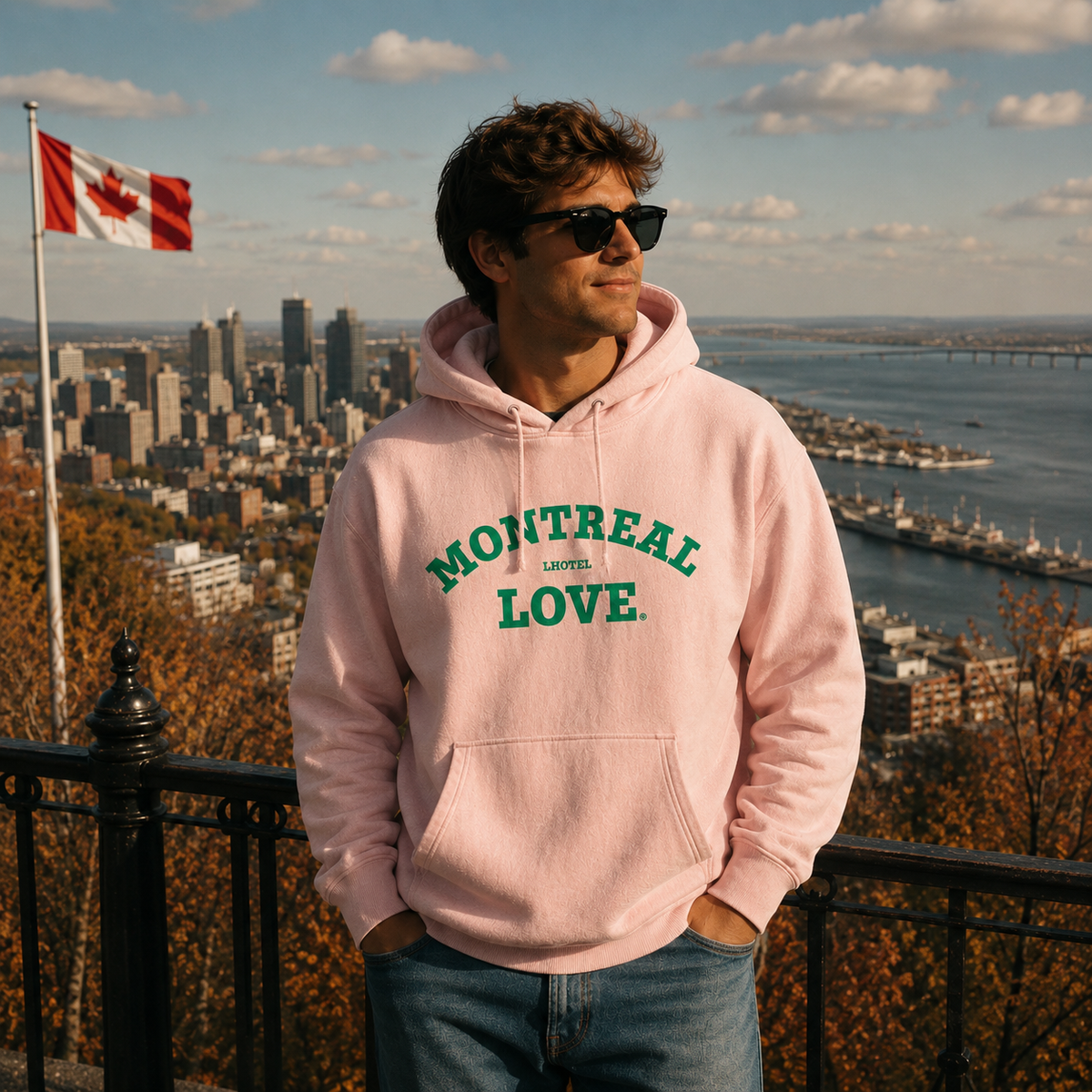 Montréal Love Hoodie – Pink LHotel Souvenir Unisex Sweatshirt | Boutique LH Montréal