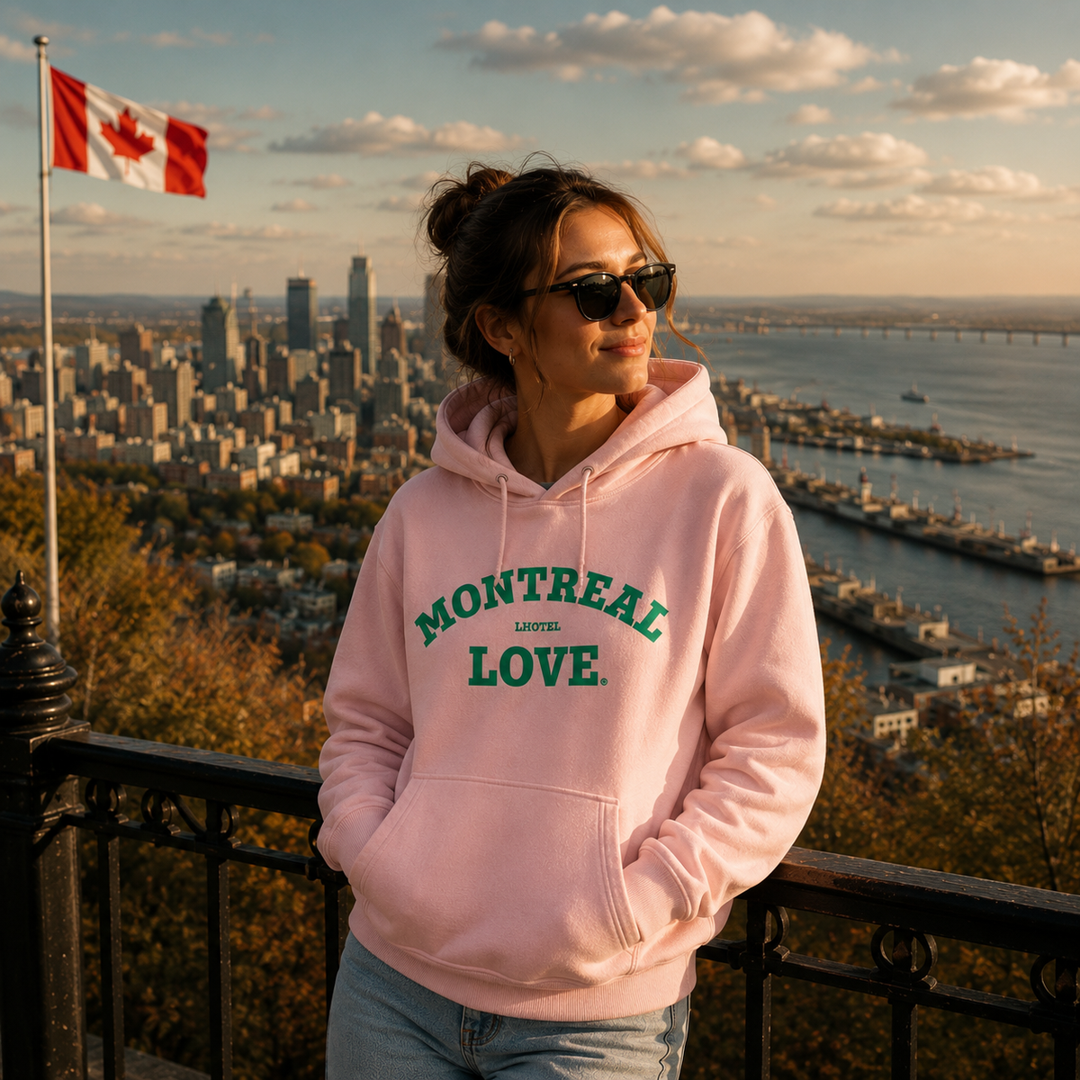 Montréal Love Hoodie – Pink LHotel Souvenir Unisex Sweatshirt | Boutique LH Montréal