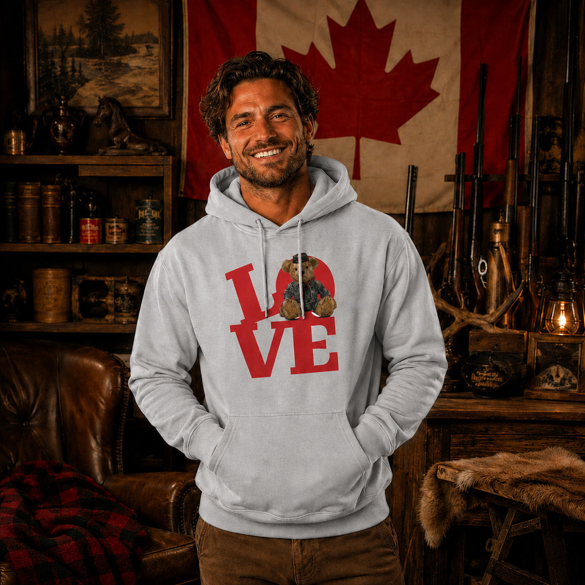 Sacha Unisex Hoodie – LOVE Square Teddy Bear | Boutique LH Montréal