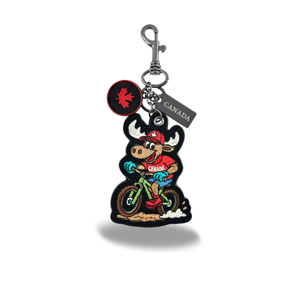 Porte-clés pendentif brodé pour sac de vélo en forme d'orignal du Canada, accessoire de voyage en extérieur