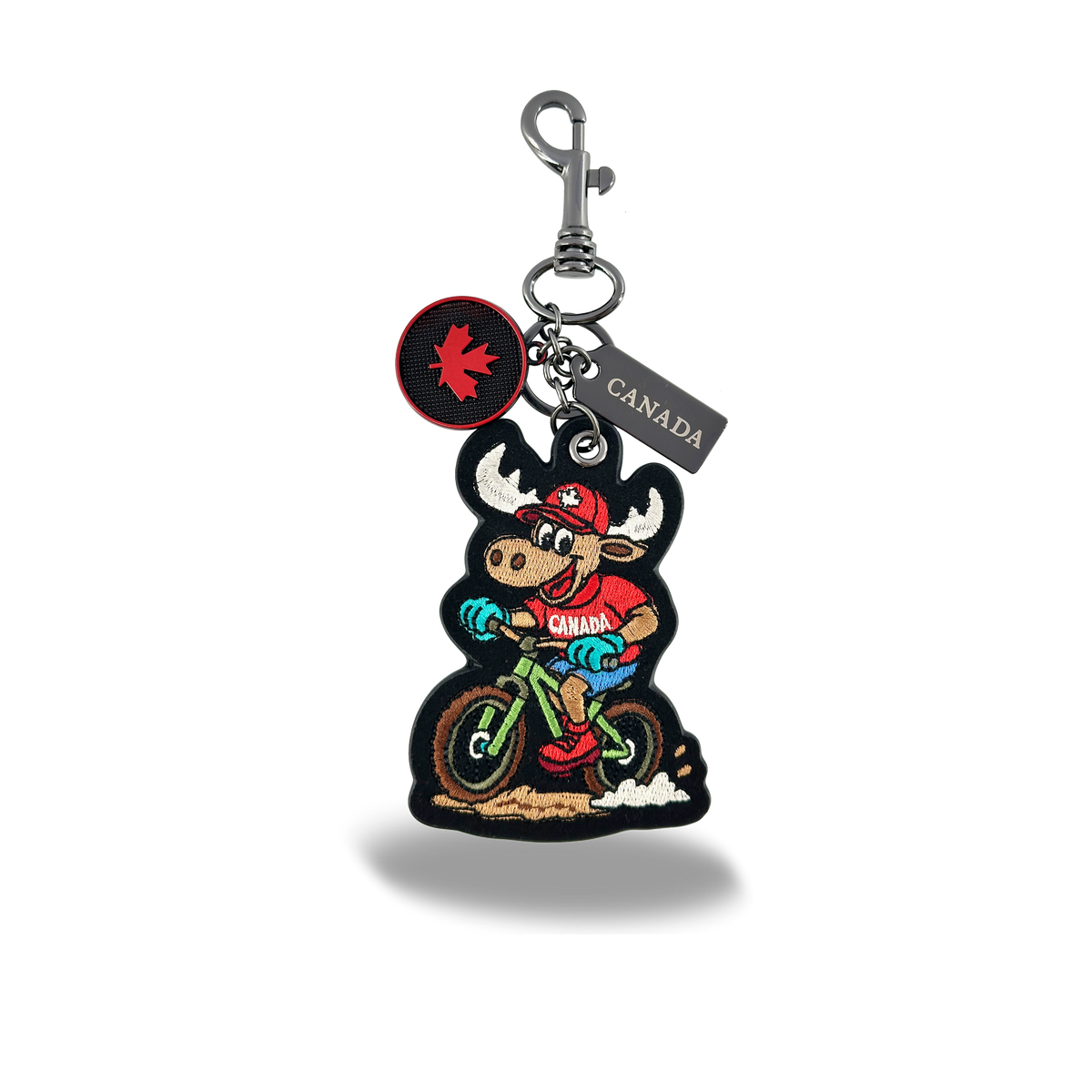 Canada Moose Cycling Embroidered Keychain – Outdoor Travel Souvenir | Boutique LH Montréal
