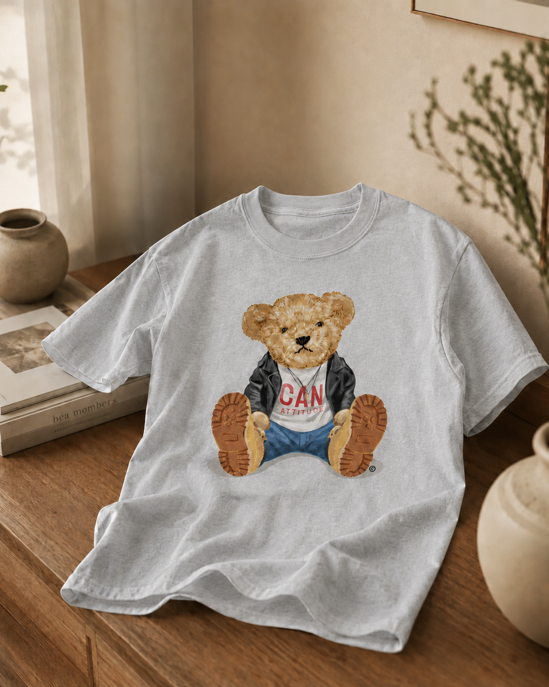 Eli Unisex T-Shirt – CAN Attitude Teddy Bear White | Boutique LH Montréal
