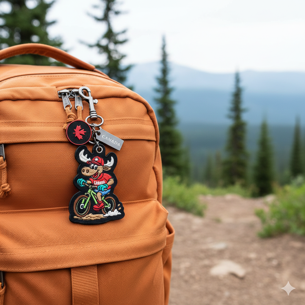 Canada Moose Cycling Embroidered Keychain – Outdoor Travel Souvenir | Boutique LH Montréal