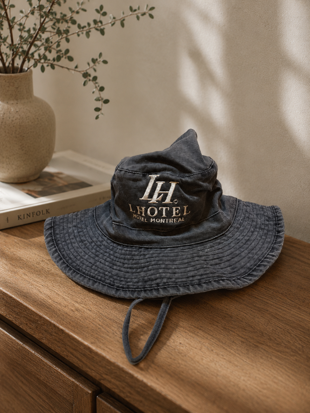 LHotel Montréal Embroidered Safari Bucket Hat | Washed Black Sun Hat | Boutique LH Montréal