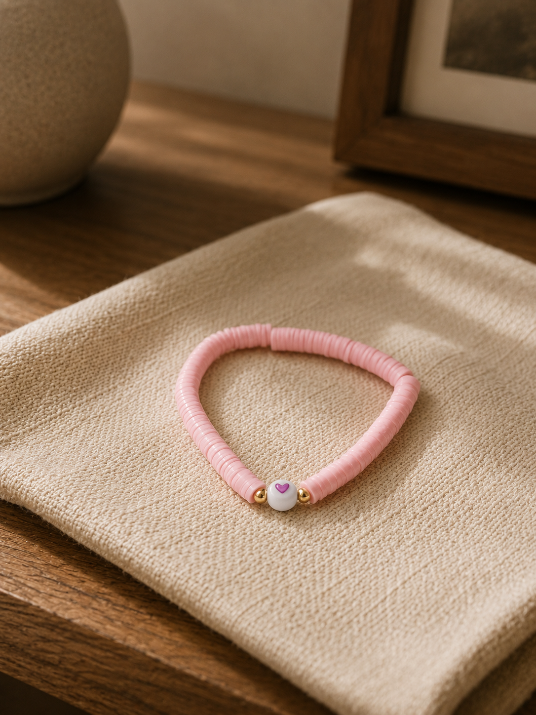 Pink Heart Bead Bracelet | Boutique LH Montréal