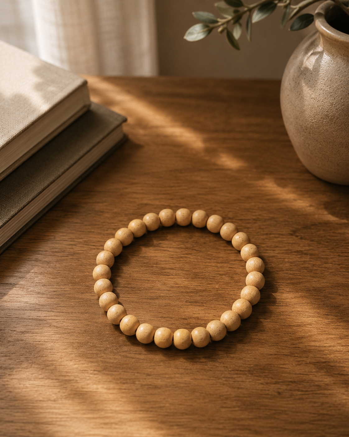 Natural Wooden Beaded Stretch Bracelet | Boutique LH Montréal
