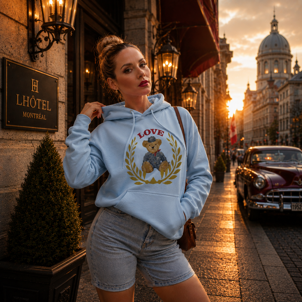 Elena Unisex Hoodie – LOVE Crest Teddy Bear | Boutique LH Montréal