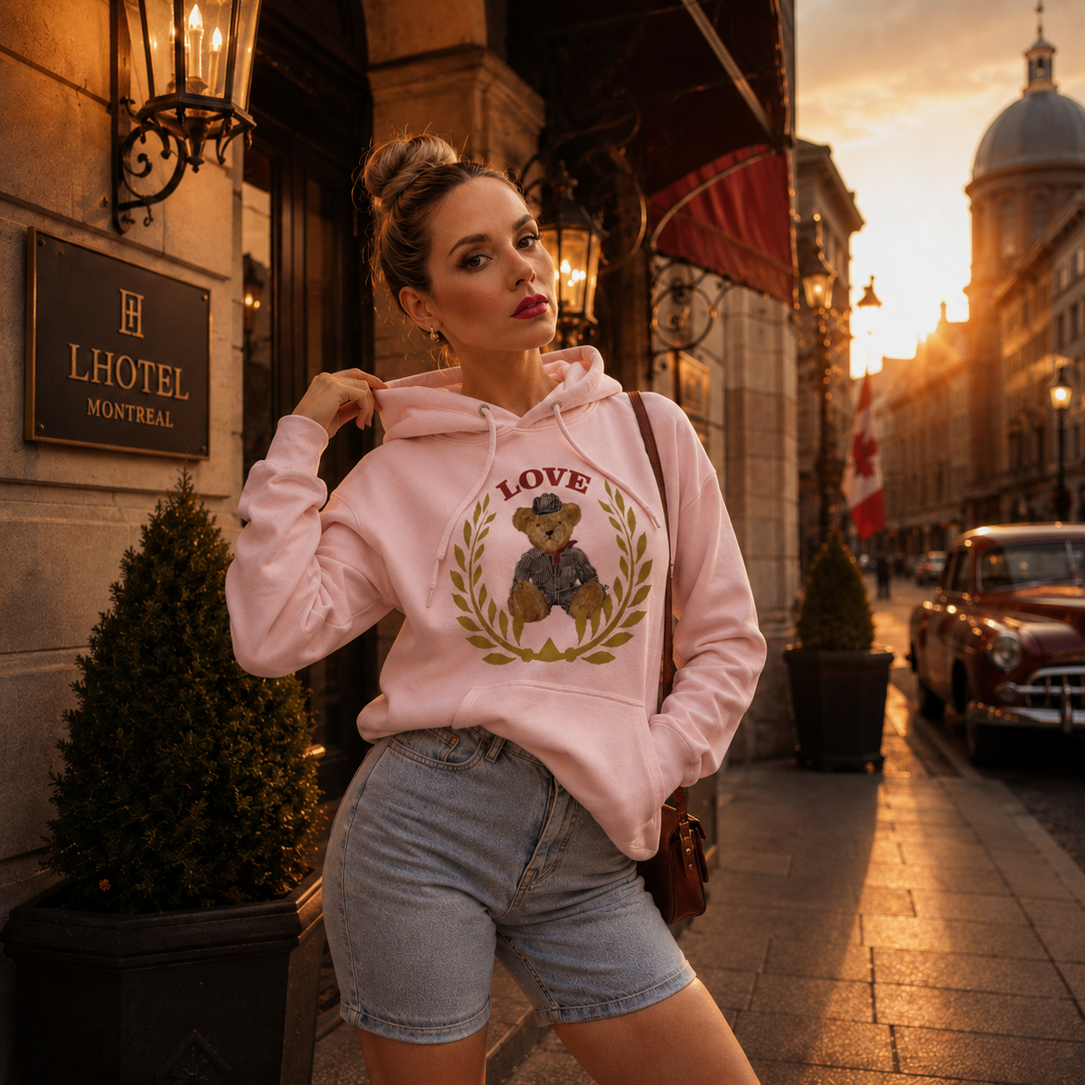 Elena Unisex Hoodie – LOVE Crest Teddy Bear | Boutique LH Montréal