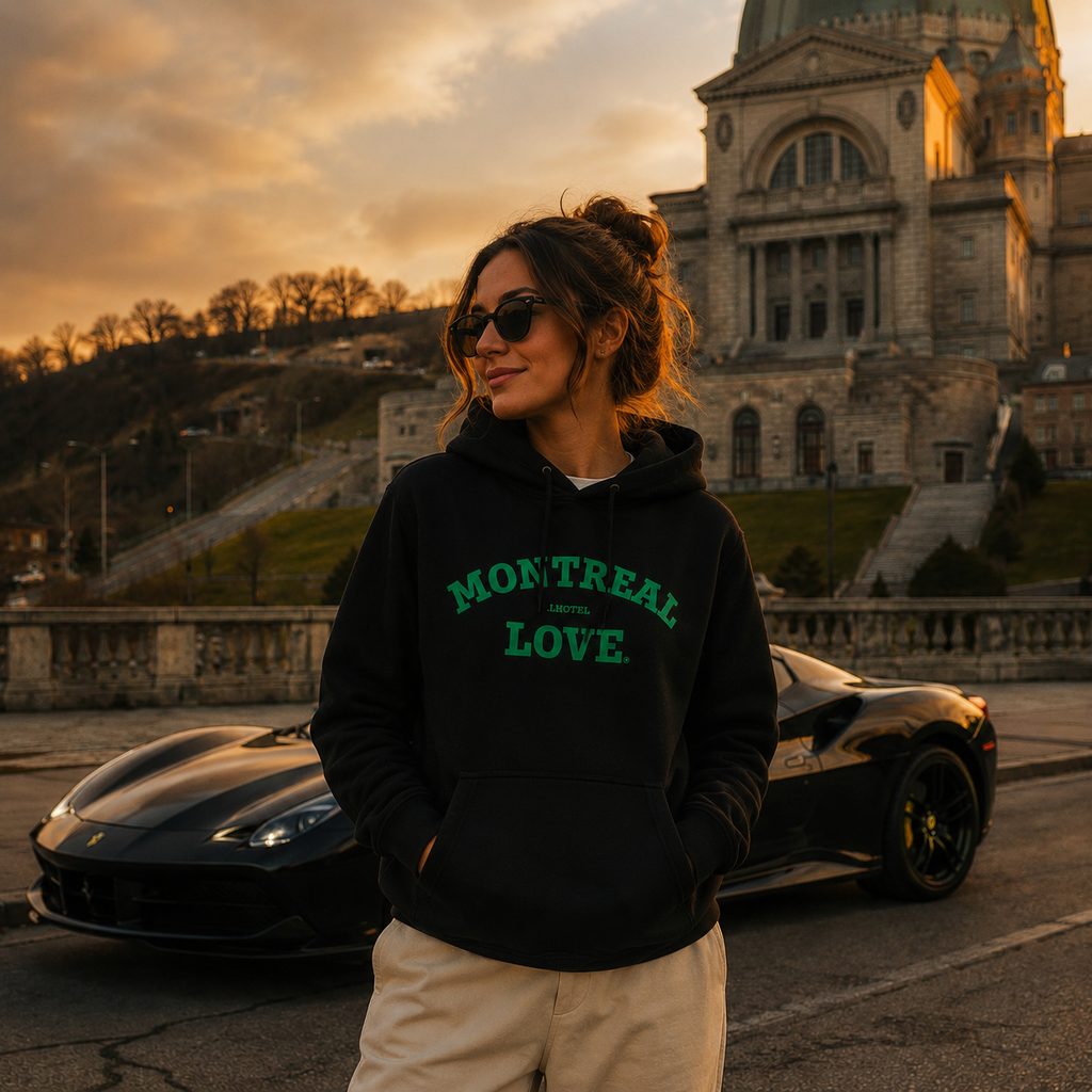 Montréal Love Hoodie – Black LHotel Souvenir Unisex Sweatshirt | Boutique LH Montréal
