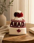 Bonnet Canada à pompon blanc et rouge pour enfant