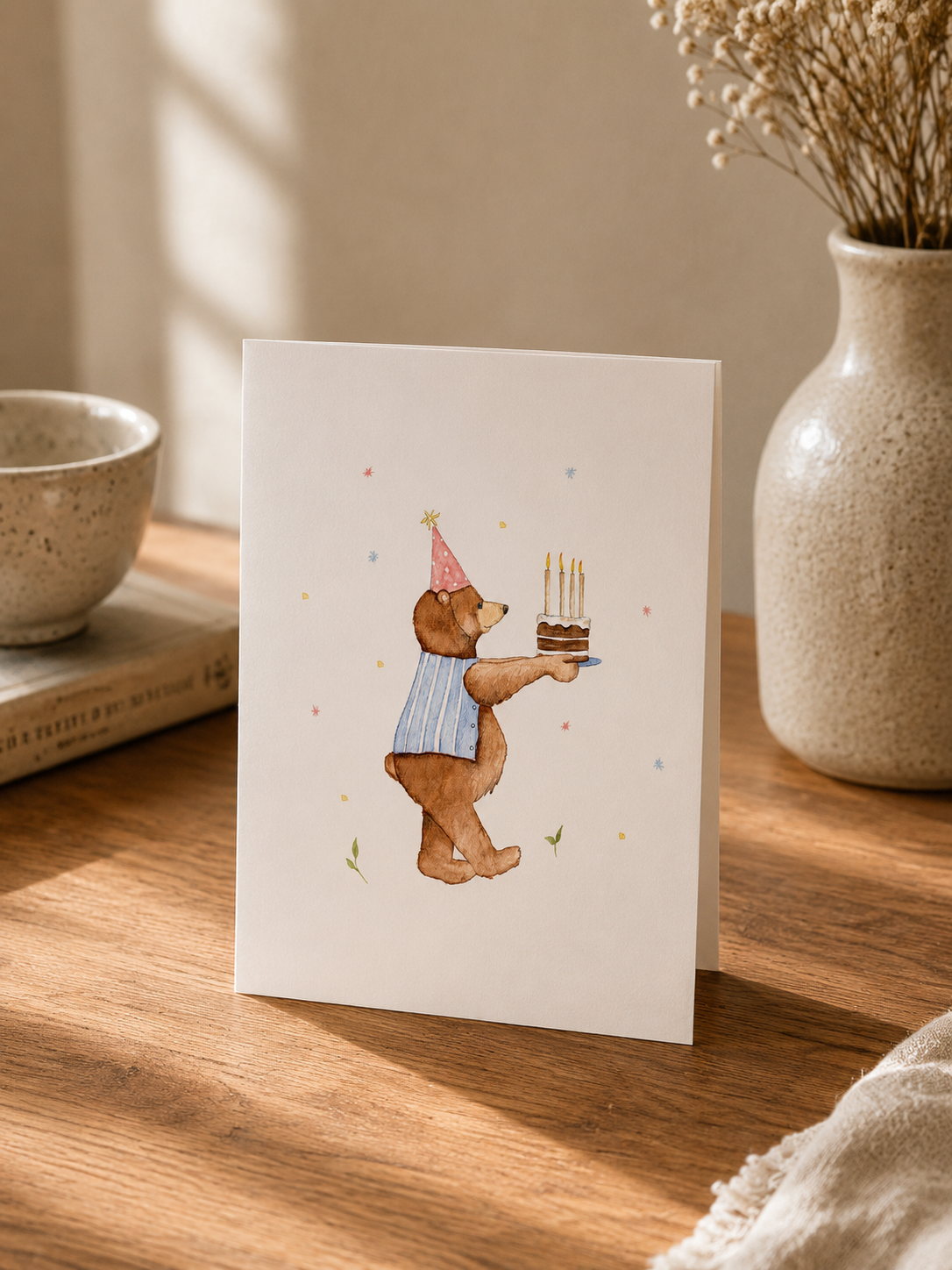 The Bear Brings the Cake Greeting Card – Illustrated Souvenir | Boutique LH Montréal