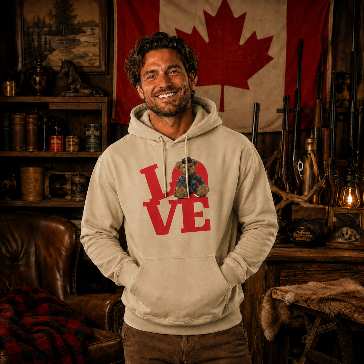 Sacha Unisex Hoodie – LOVE Square Teddy Bear | Boutique LH Montréal