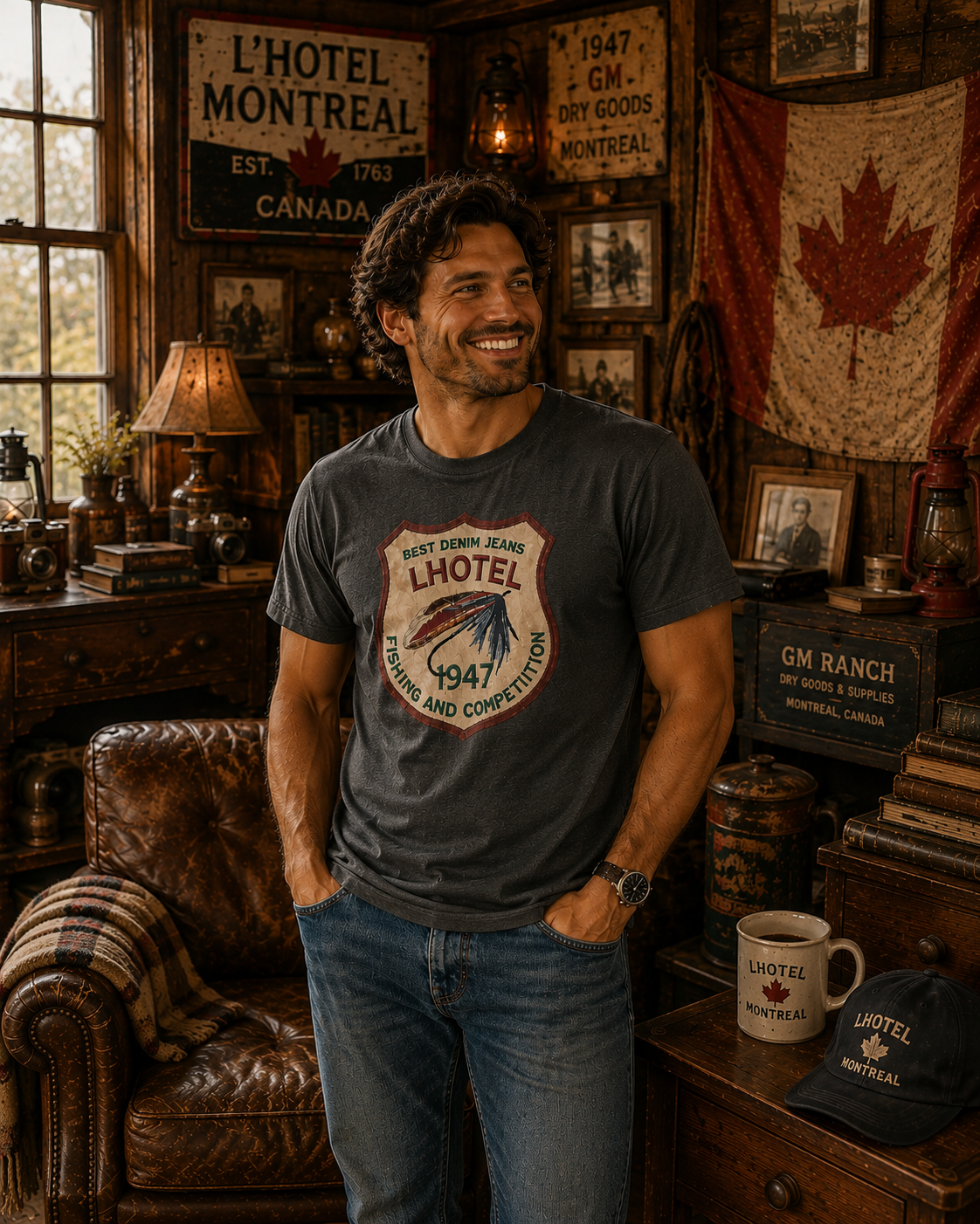 LHotel 1947 Heritage Fishing T-Shirt – Natural Cream | Boutique LH Montréal