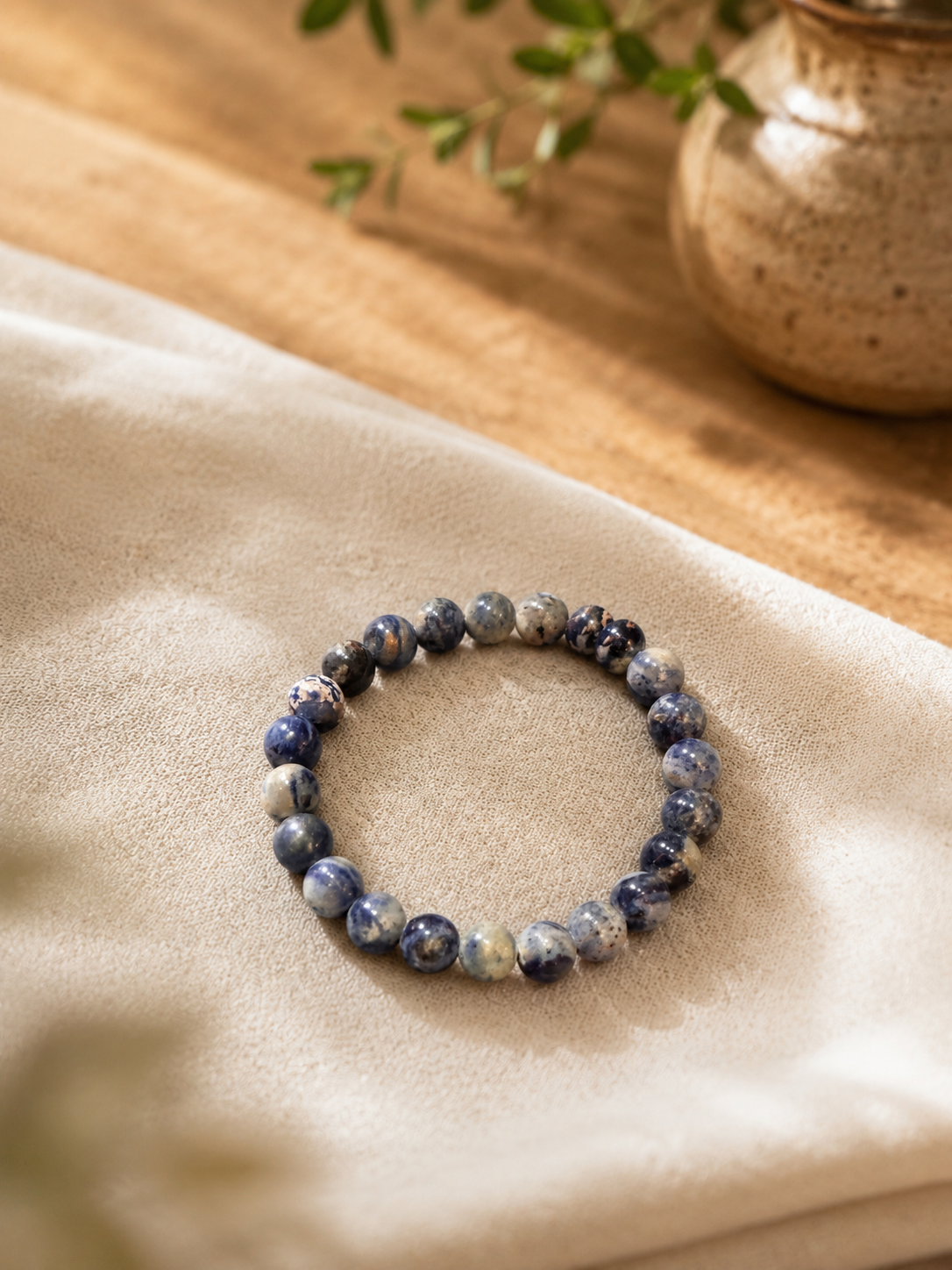 Blue Natural Stone Beaded Stretch Bracelet | Boutique LH Montréal