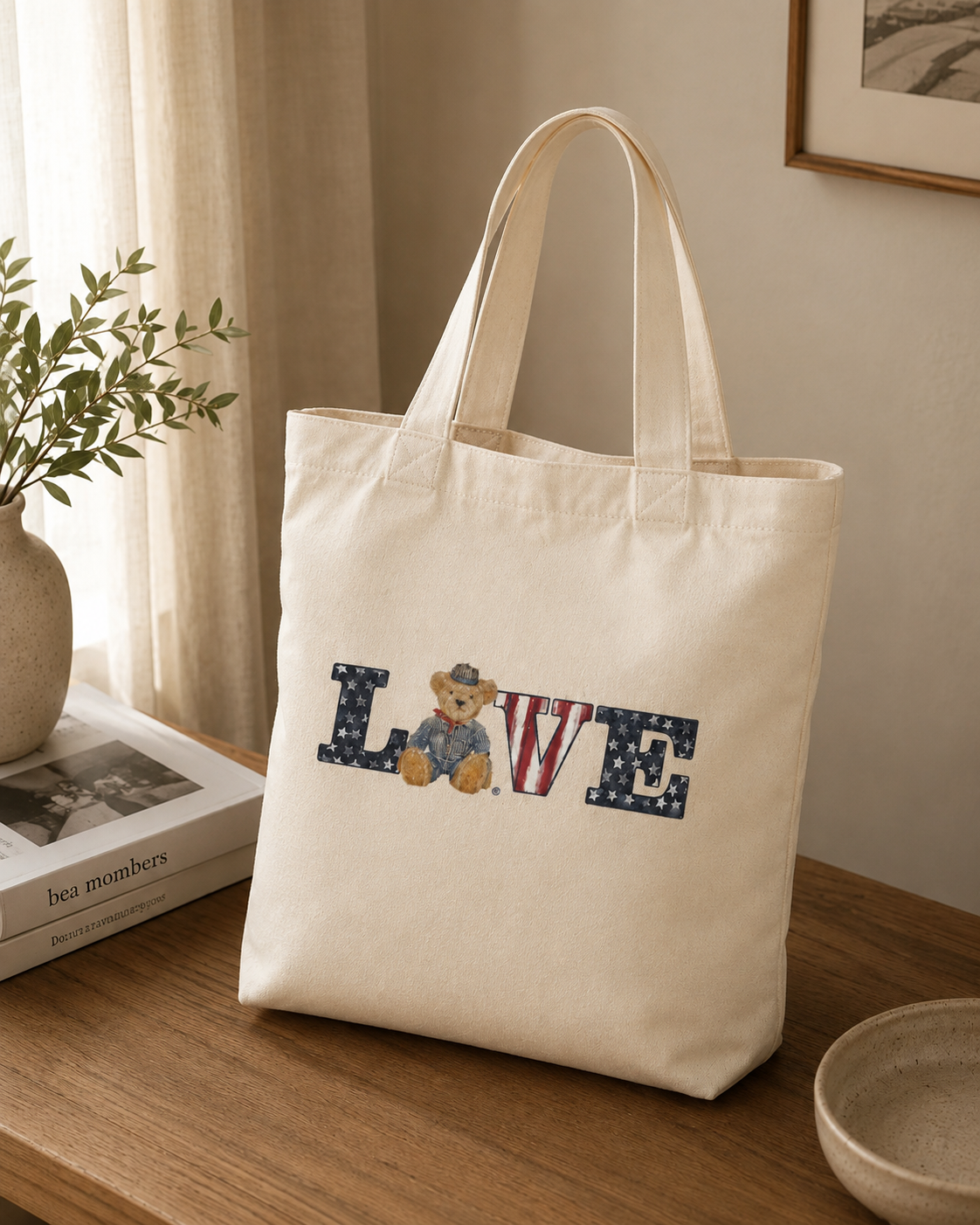 Alma Tote Bag – LOVE Stars & Stripes Canvas | Boutique LH Montréal