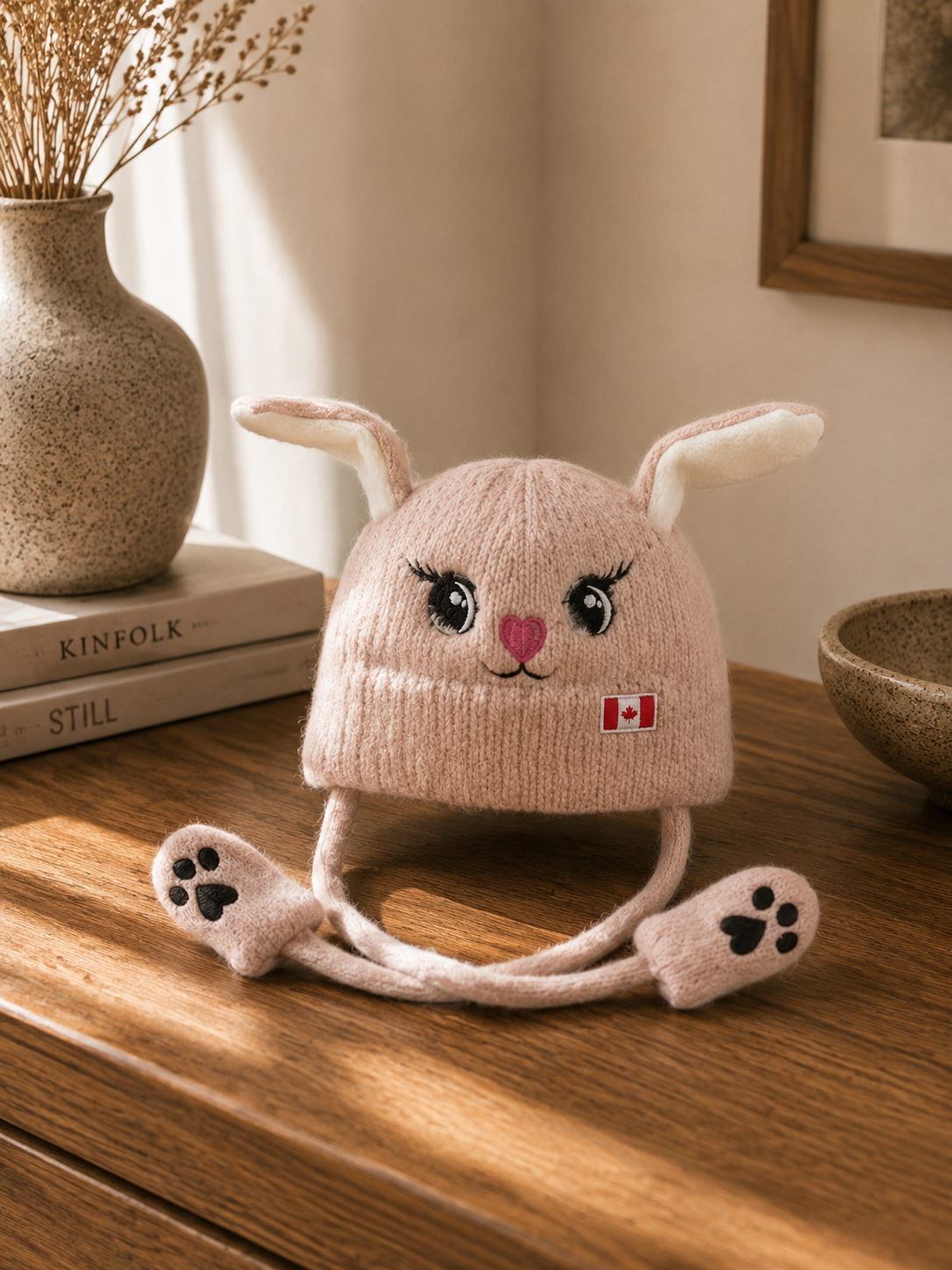 Kids Bunny Knit Winter Beanie – Blush Pink| Boutique LH Montréal