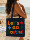 Let's Go Montréal Navy Canvas Tote Bag | Tufted Embroidered Design | Boutique LH Montréal