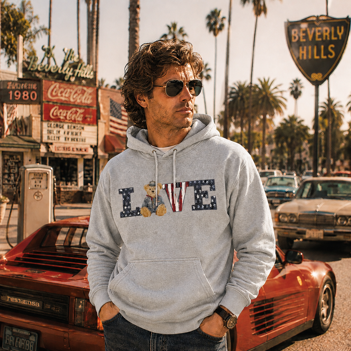 Alma Unisex Hoodie – LOVE Bear Stars & Stripes | Boutique LH Montréal