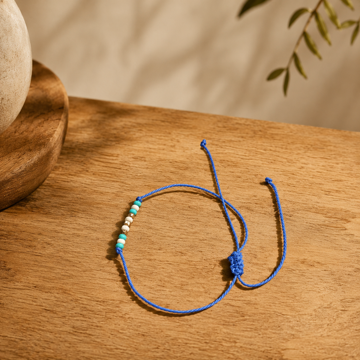 Adjustable Minimalist Beaded Bracelet – Royal Blue Cord | Boutique LH Montréal