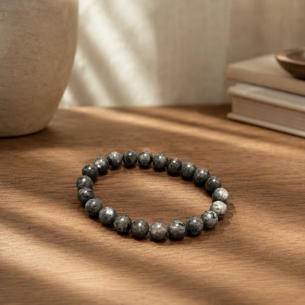 Gray Natural Stone Bead Bracelet | Boutique LH Montréal