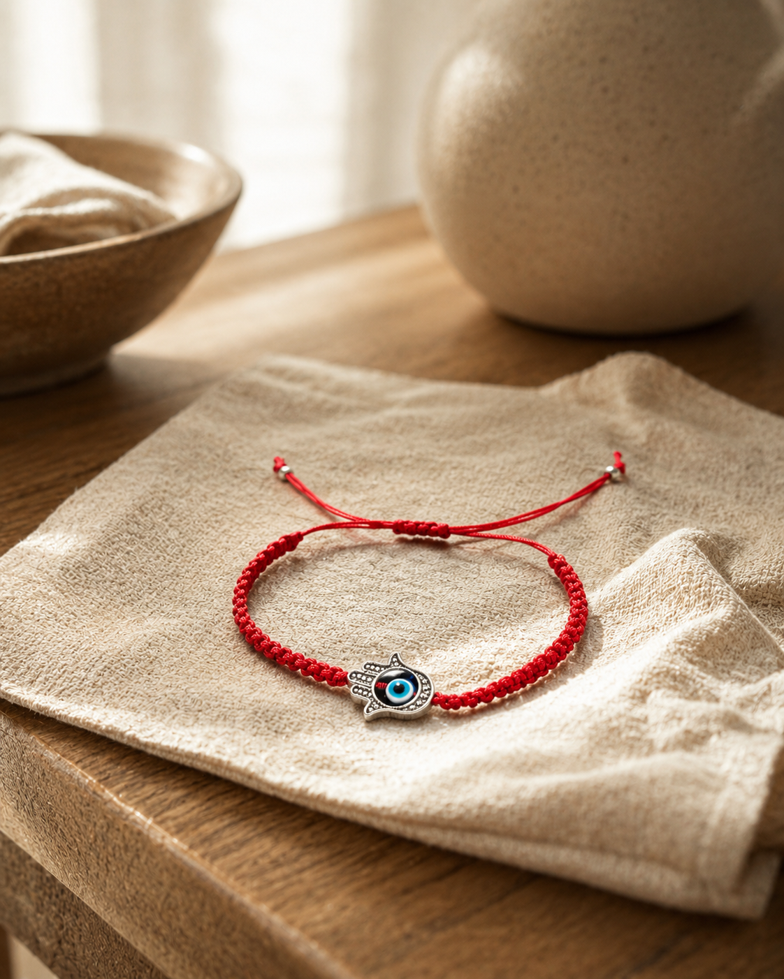 Evil Eye Hamsa Bracelet – Red Adjustable Cord | Boutique LH Montréal