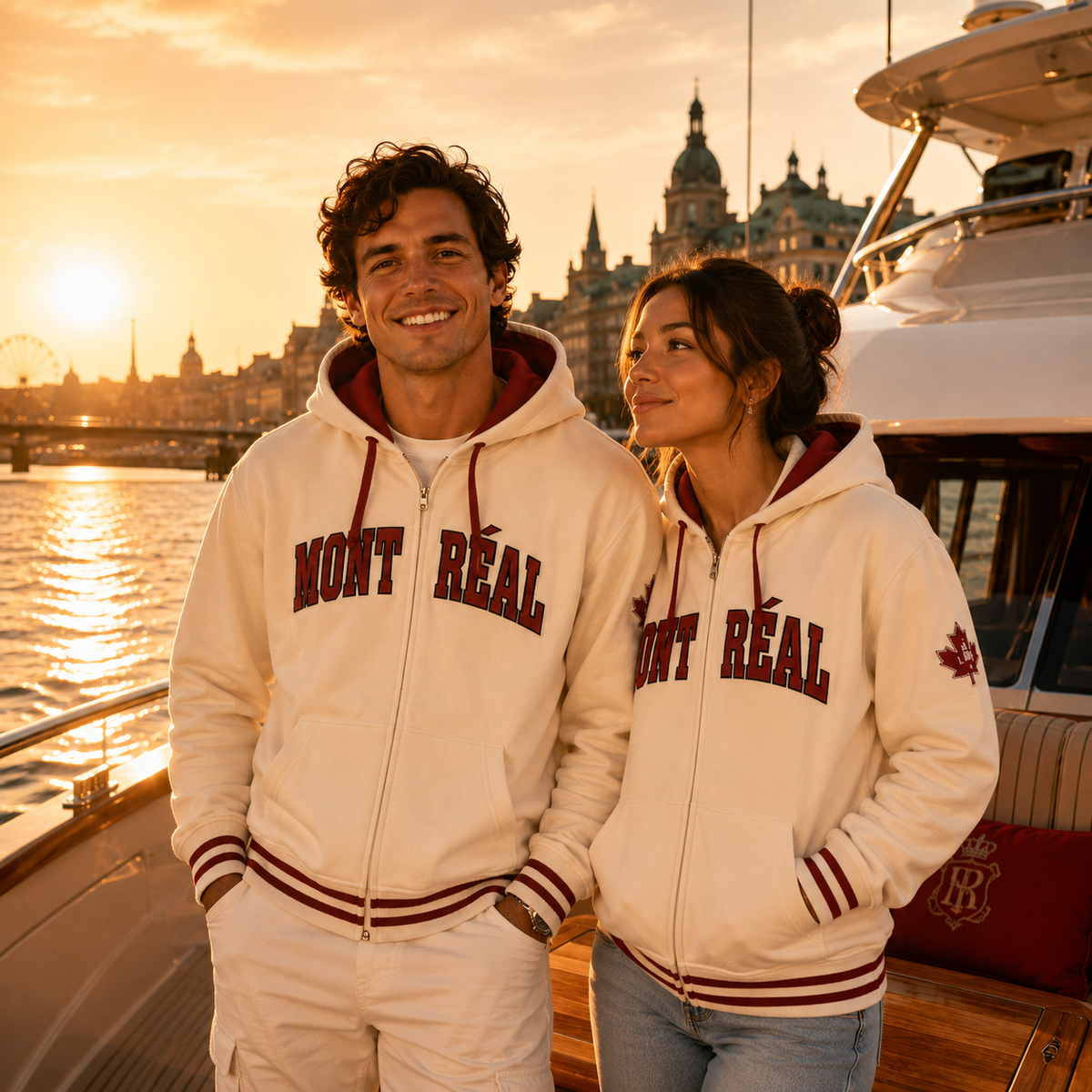 Montréal Varsity Zip-Up Hoodie – Deep Red | Boutique LH Montréal