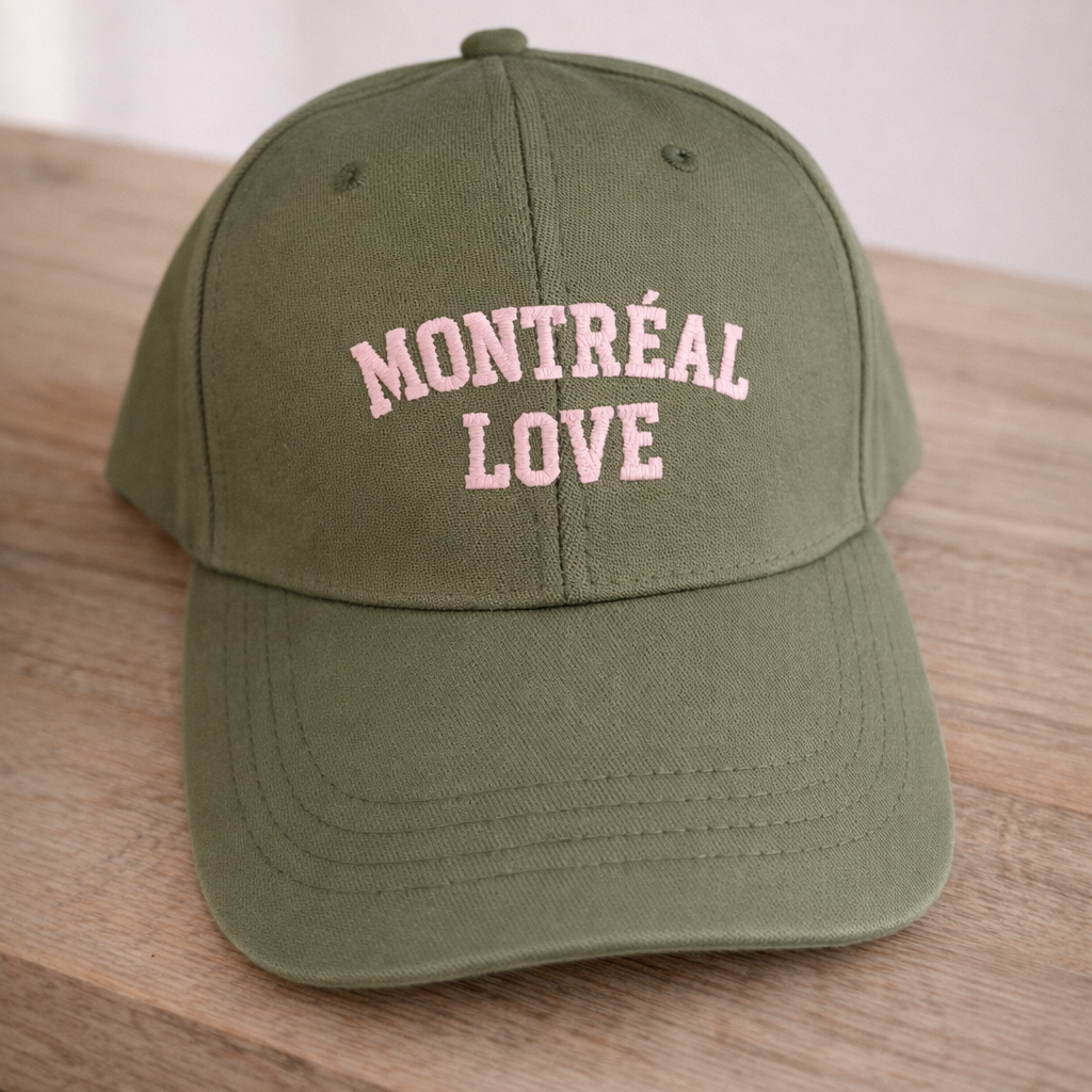 Montréal Love Puff Print Cap – Olive | Boutique LH Montréal